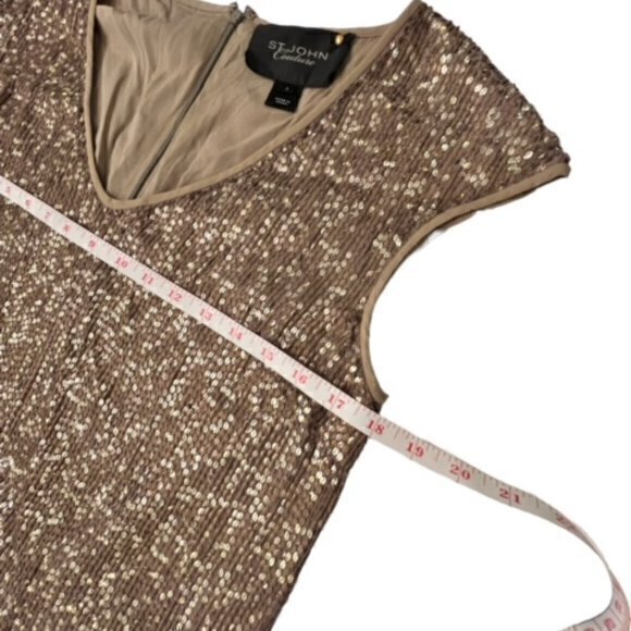 St John Couture Gold Silver Beaded Sequin Stretchy Evening Dress Size 2 RARE EUC - Picture 15 of 16